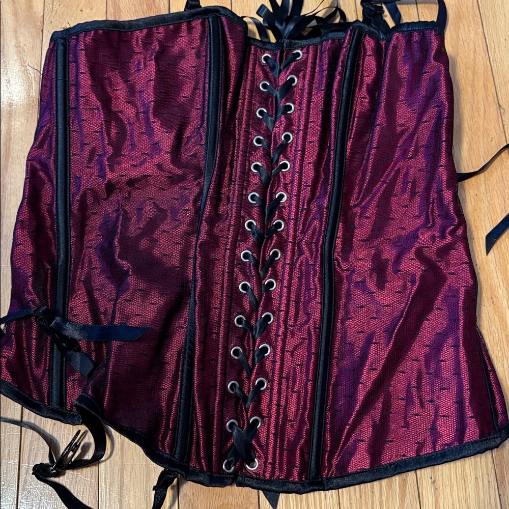 Black and cranberry corset